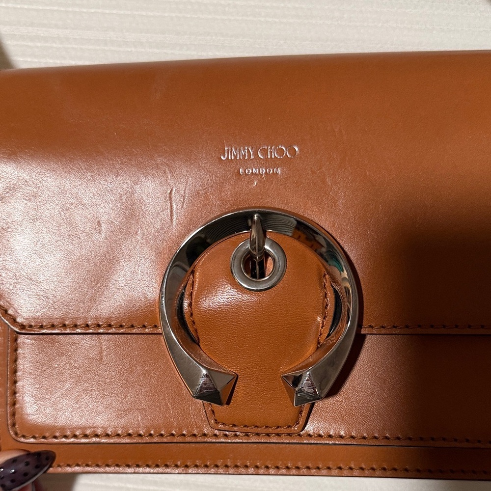 Jimmy Choo Brown Leather Clutch with Silver Accent